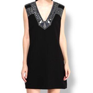 BCBGMAXAZRIA Black Beaded Sequin V-Neck Mini Dress Cocktail Party Size Large